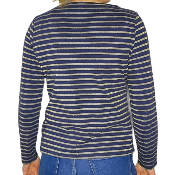 Boden Cotton Metallic Striped Long Sleeve Size Medium Blue Striped - Picture 2 of 5